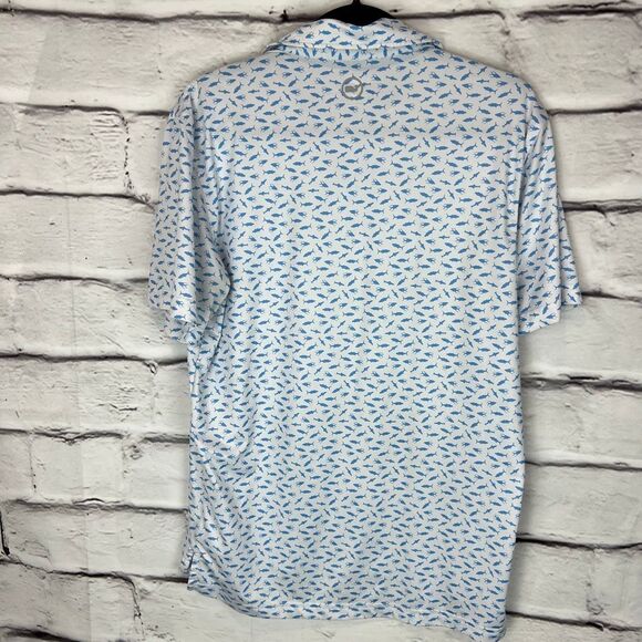 Vineyard Vines Men's Fish Print Polo Shirt White Size S Casual Summer - Picture 6 of 7